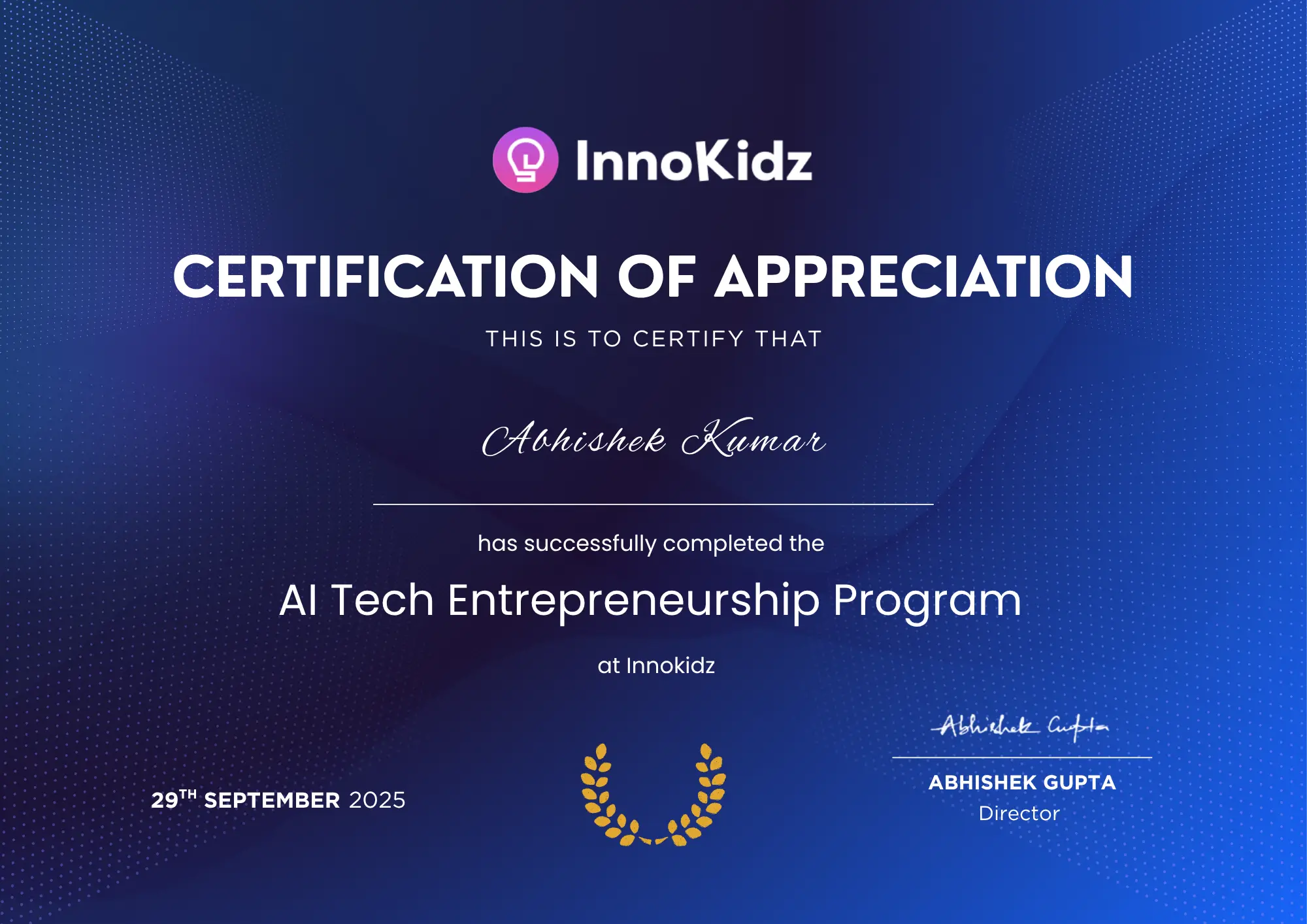 Innokidz AI Masterclass Certificate Preview